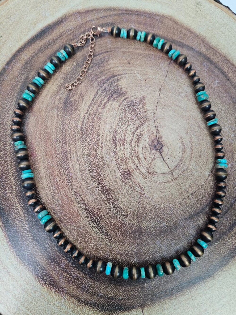 New Graduated Copper Desert Pearl Turquoise Heishi Bead 19" + 3" Necklace